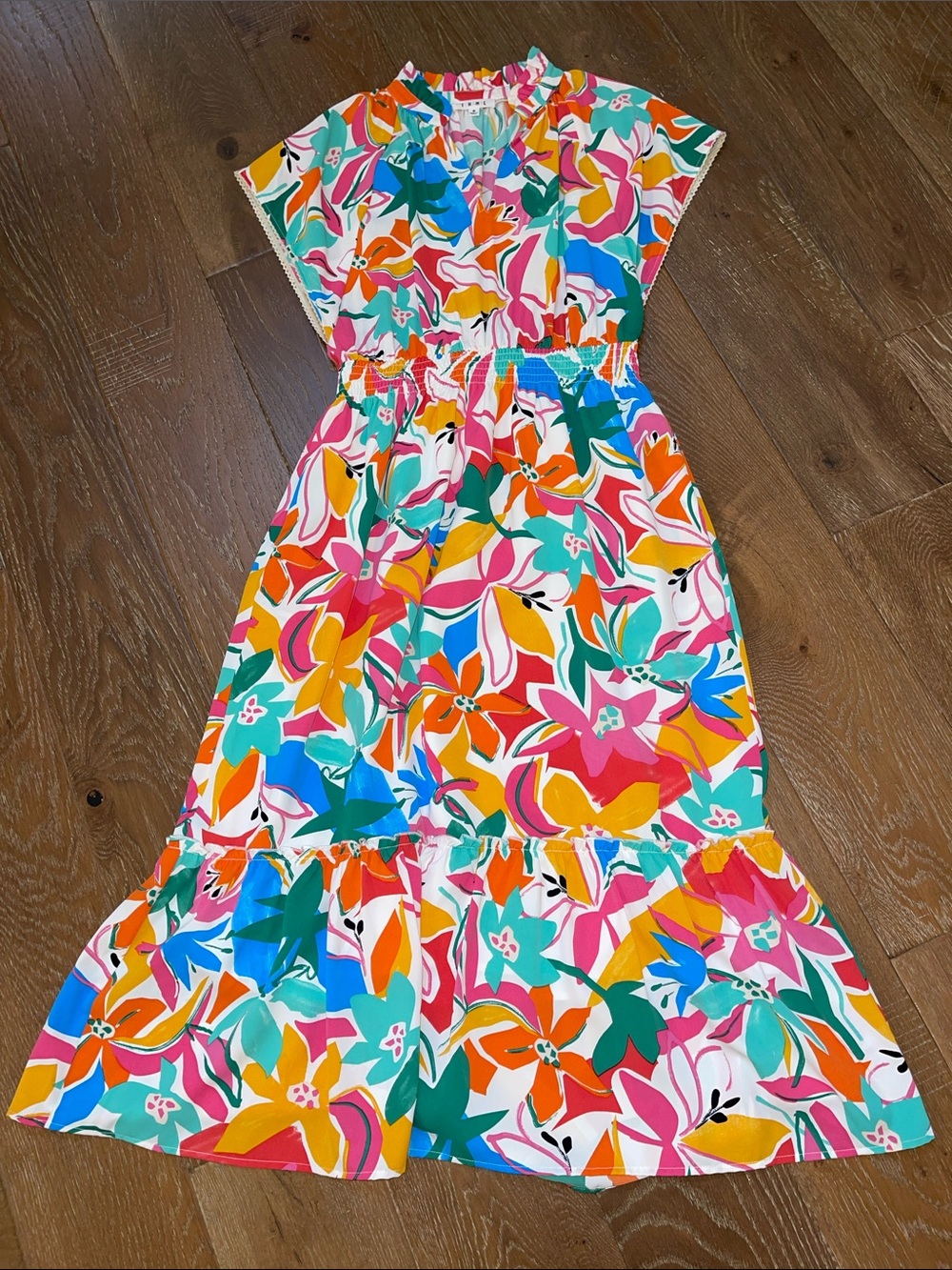 THML Multicolor Tropical Floral Blouse in Pink, Blue & Green